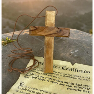 Olive Wood Cross Necklace Made Bethlehem Jerusalem Holy Land Genuine Crucifix